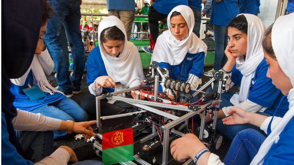 The "Afghan Dreamers" during the 2017 International Robotics Championship