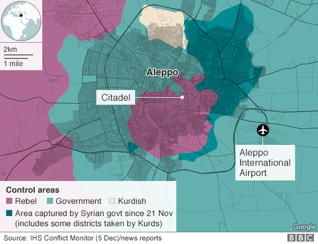 Карта, показывающая контроль над Алеппо (5 декабря 2016 г.)