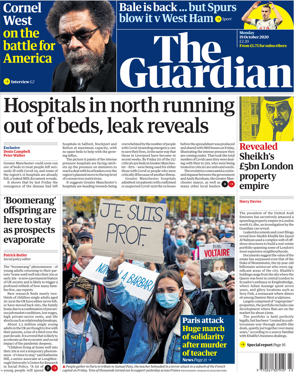 The Guardian front page 19 October