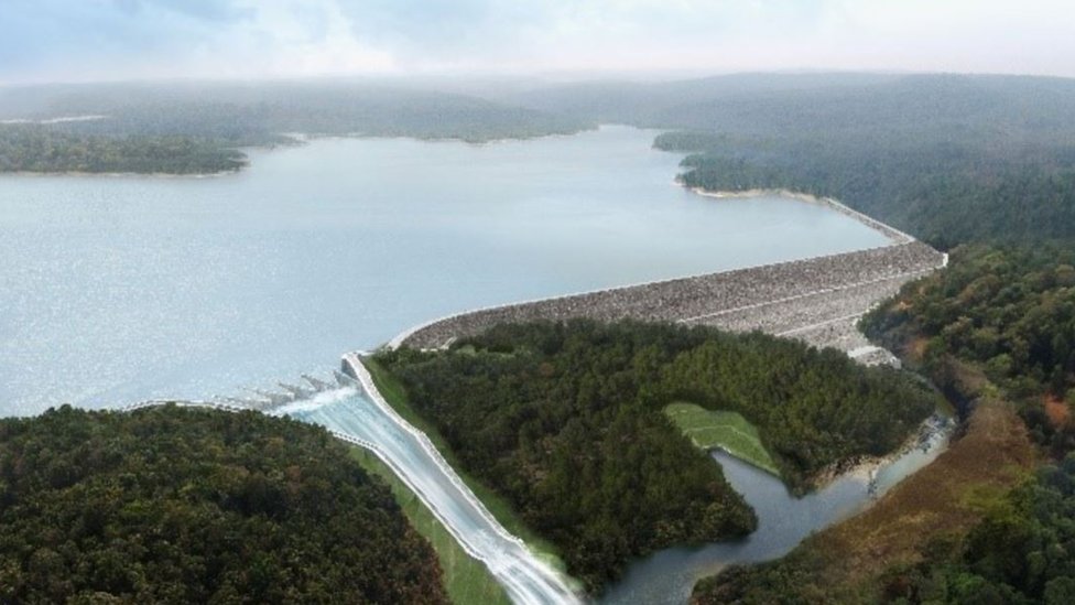 Esta es la imagen generada por computadora de una represa del proyecto de PNPC. Imagen de la represa