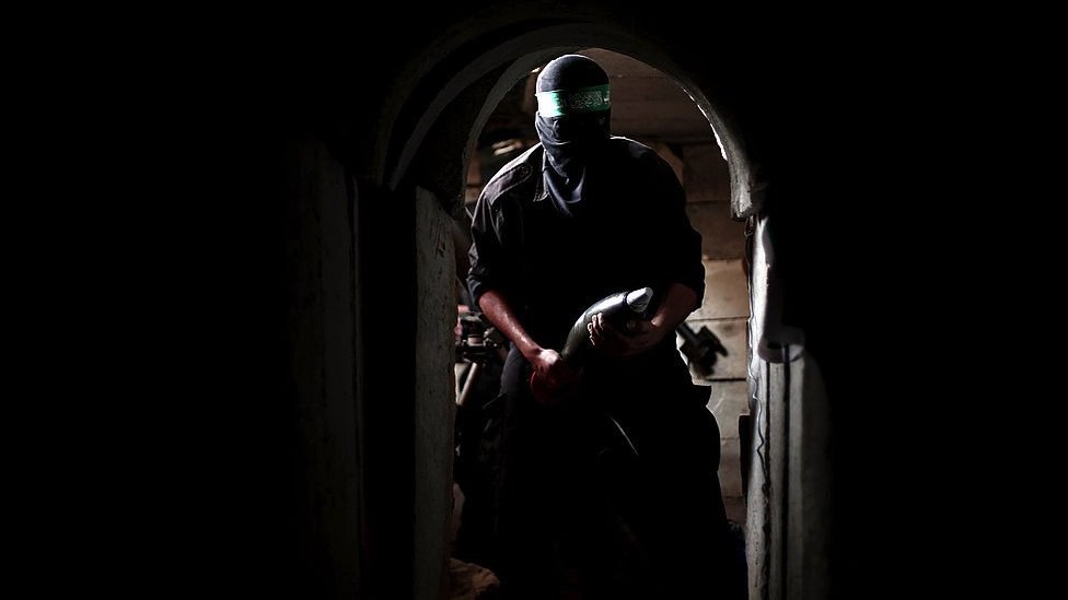 Hamas fighter in a Gaza tunnel