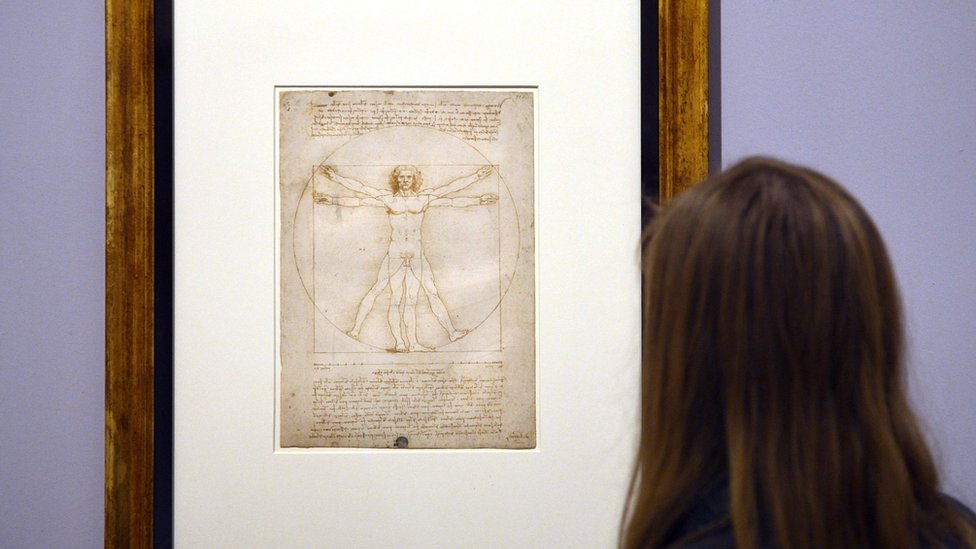 Vitruvian Man on display in a museum
