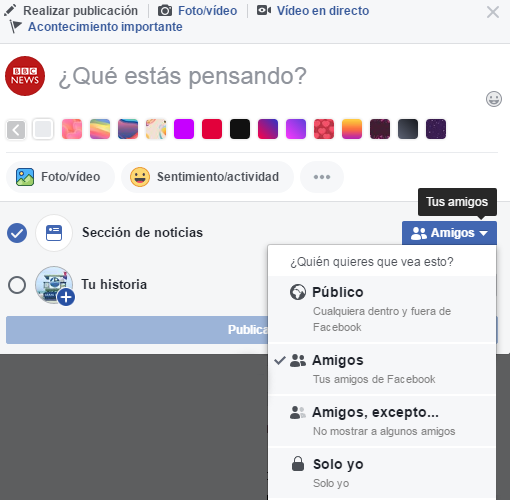Opciones privacidad de Facebook