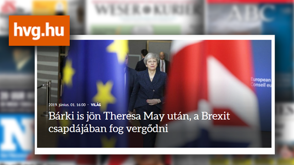 Заголовок венгерской газеты Heti Vilaggazdasag об отставке Терезы Мэй