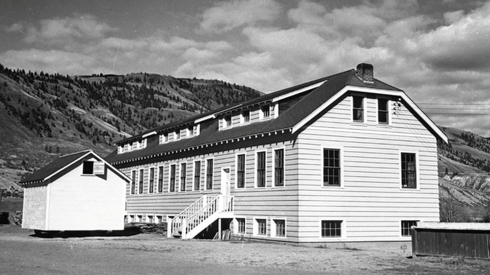 A new classroom building at the Kamloops Indian Residential School is seen in Kamloops, British Columbia, Canada circa 1950