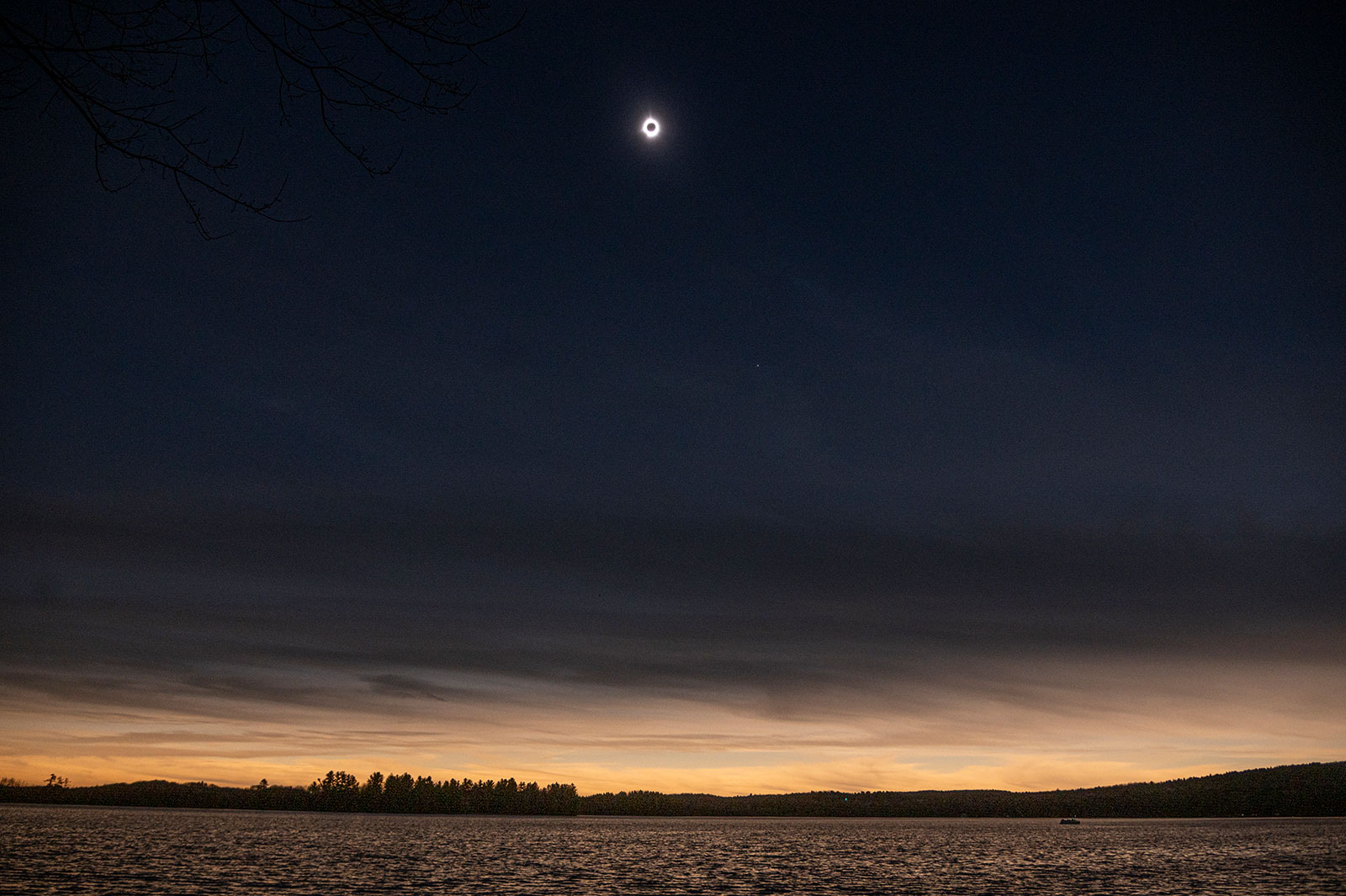 The moon crosses in front of the sun during the eclipse in Lake Carmi, Vermont - 8 April 2024 (Noam Galai/Getty Images)