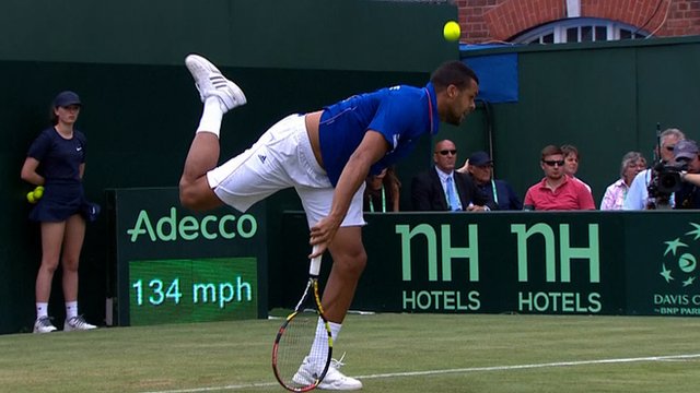 A swing and a miss by Jo-Wilfried Tsonga in the Davis Cup