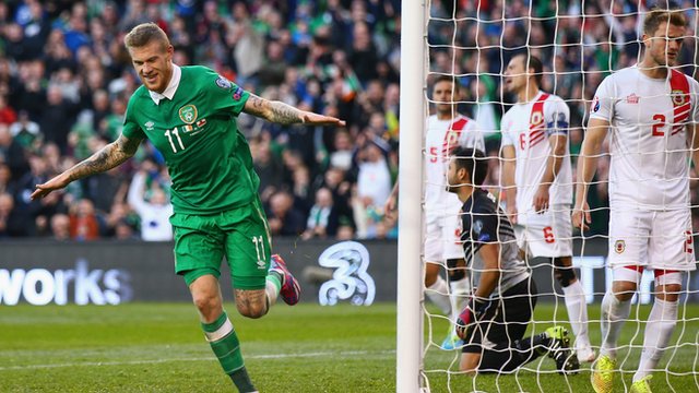 James McClean celebrates scoring for the Republic of Ireland against Gibraltar