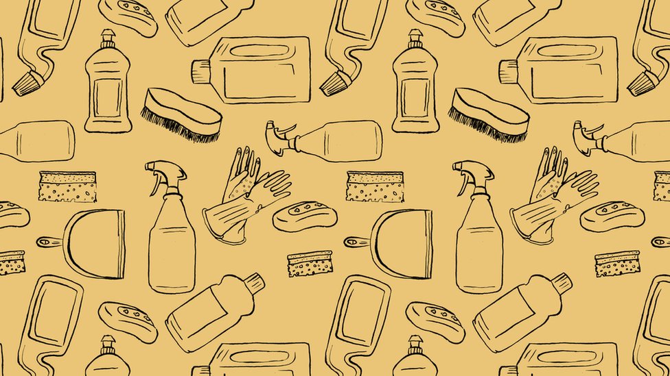 Ilustración con productos de limpieza.