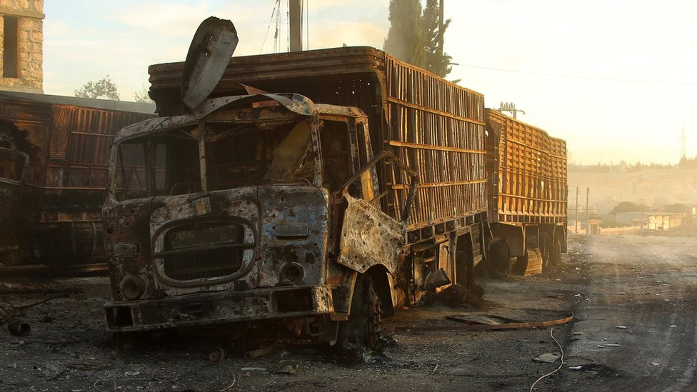 Последствия нападения на конвой с гуманитарной помощью в Урум-эль-Кубре, Сирия (20 сентября 2016 г.)