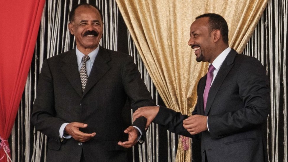 Eritrea's leader, Isaias Afwerki, and Ethiopian Prime Minister Abiy Ahmed