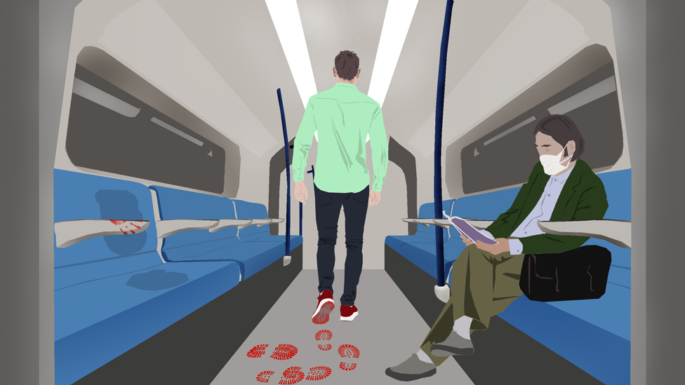 Иллюстрация: мужчина в поезде