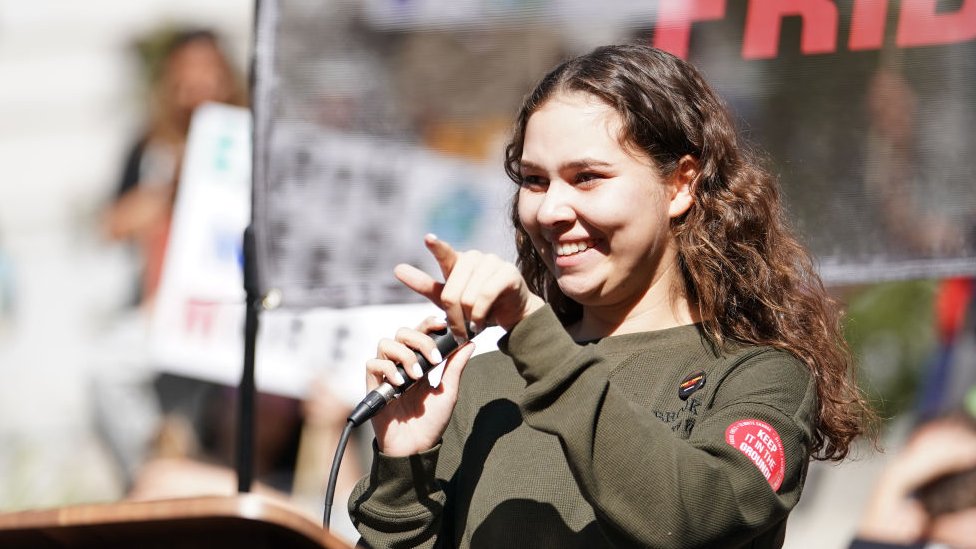 Nalleli Cobo durante una protesta en enero de 2020.