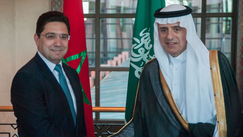 وزير الدولة للشؤون الخارجية السعودي، عادل الجبير، في لقاء سابق مع وزير الخارجية المغربي، ناصر بوريطة (صورة أرشيفية)