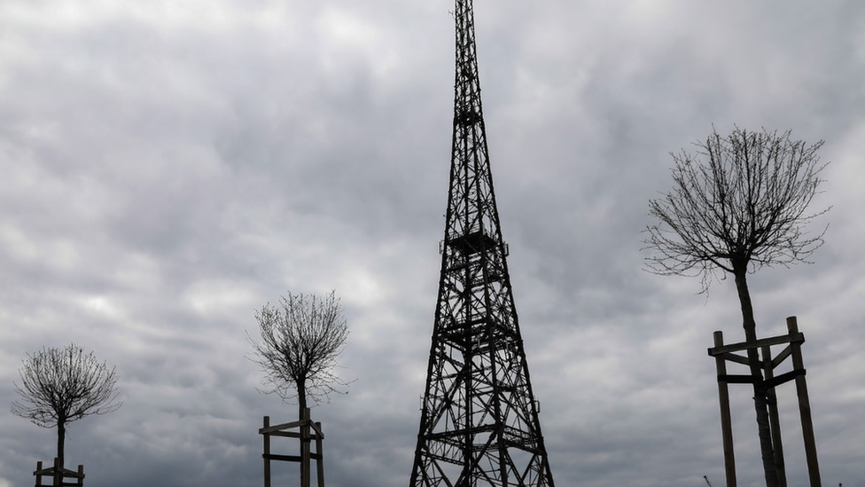 La torre de radio de Gleiwitz, en la frontera entre Polonia y Alemania