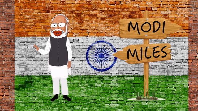 Cartoon Narendra Modi on Indian flag