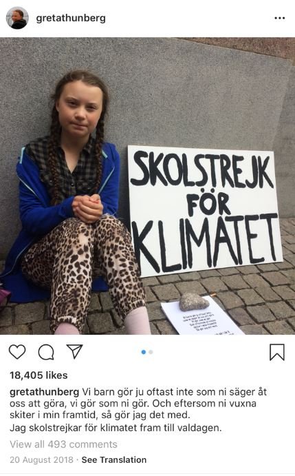 Greta protesting outside Swedish parliament