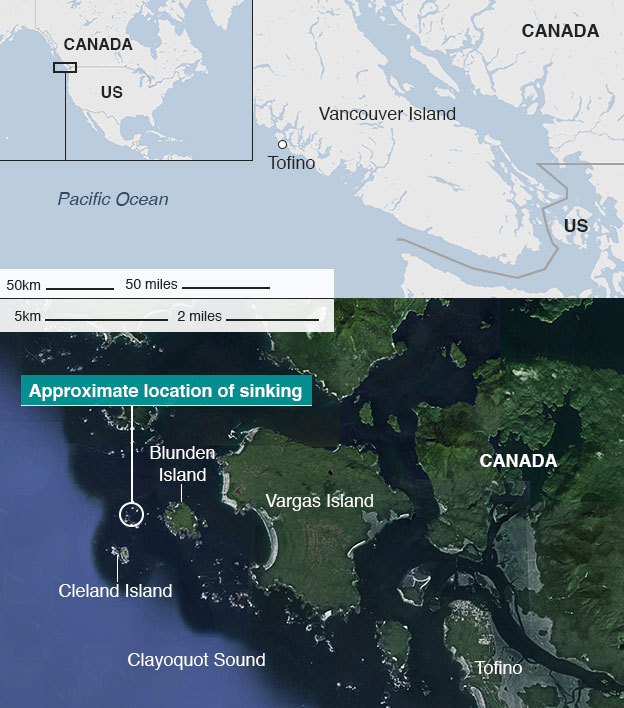 Карта района аварии, остров Ванкувер, Канада