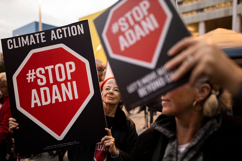 Adani protesters are seen in Brisbane Square on July 5, 2019 in Brisbane, Australia. The protesters are calling on the Queensland State Government to withdraw its approval of the Adani coal mine in central Queensland.