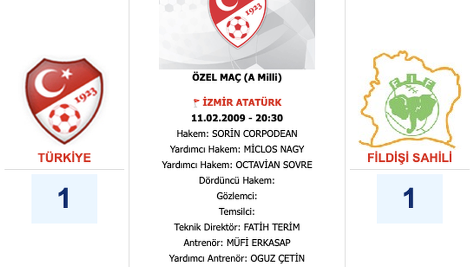 Türkiye Futbol Federasyonu'nun internet sitesinden bir ekran görüntüsü
