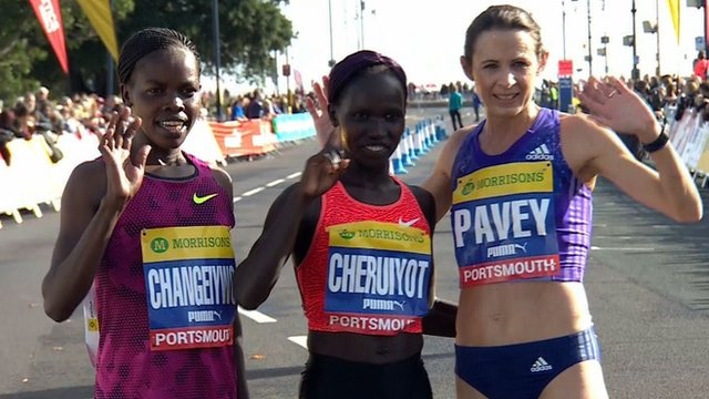Kenya's Doris Changeywo, Vivian Cheruiyot and GB's Jo Pavey