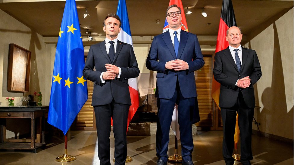 Makron, Vučić i Šolc u Minhenu 24. februara 2023.