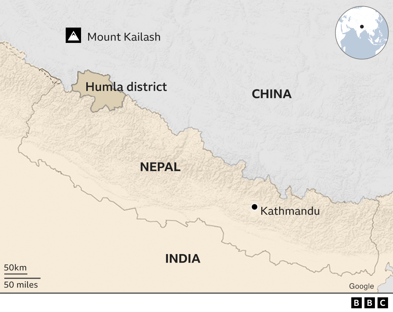 Map of region, showing Humla district