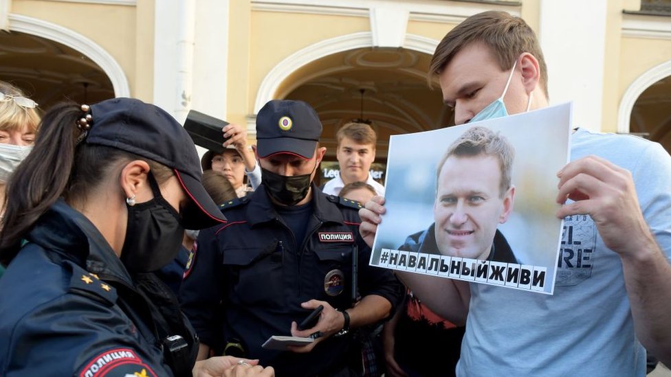 A rally expressed support for Mr Navalny who is unconscious