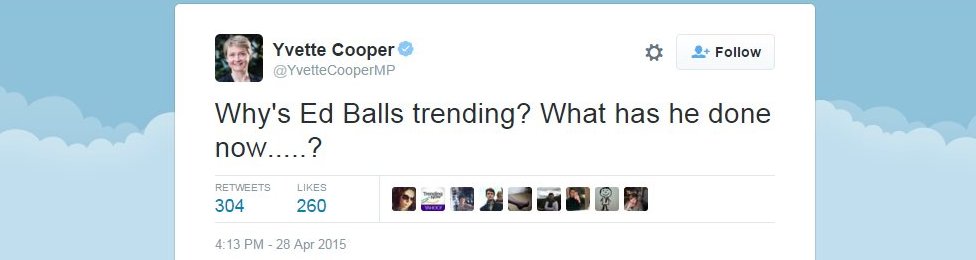 Иветт Купер пишет в Твиттере Почему Эд Боллс в тренде? Что он сделал сейчас ...?