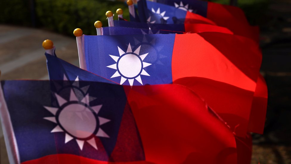 Taiwan flags can be seen at a square ahead of the national day celebration in Taoyuan, Taiwan, October 8, 2021. REUTERS/Ann Wang
