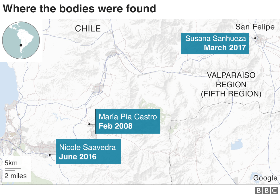 Карта, показывающая, где были обнаружены тела трех убитых лесбиянок-мясников