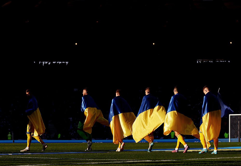 قبل مباراة المنتخب الأوكراني لكرة القدم في تصفيات كأس العالم أمام اسكتلندا على ملعب 