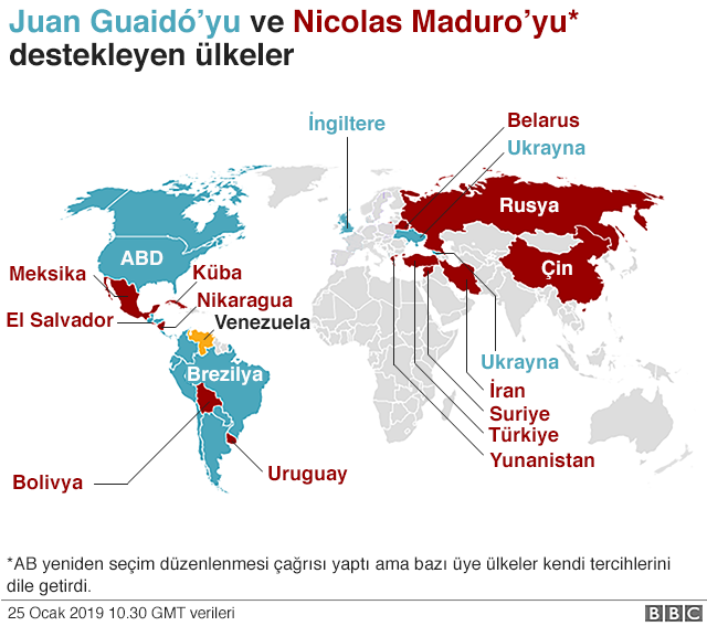 Maduro karşıtı ve yanlısı ülkeler