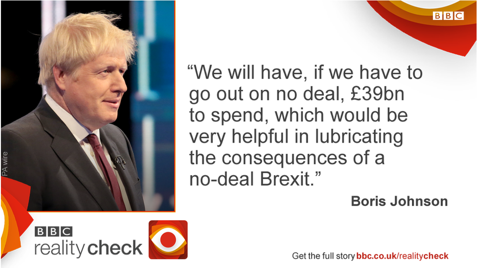 Борис Джонсон говорит: «Если нам придется отказаться от сделки, нам придется потратить 39 миллиардов фунтов стерлингов, что будет очень полезно для смягчения последствий Brexit без сделки».