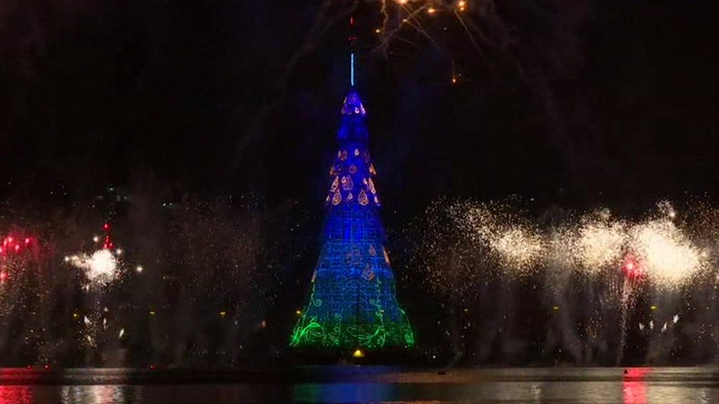 World's largest floating Christmas tree in Rio in Brazil BBC Newsround