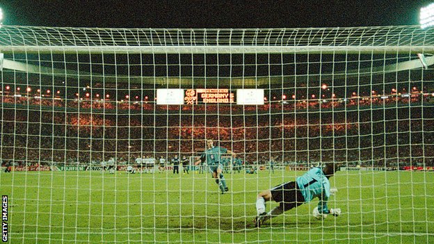 Gareth Southgate's penalty is saved in the Euro '96 semi-final shoot-out