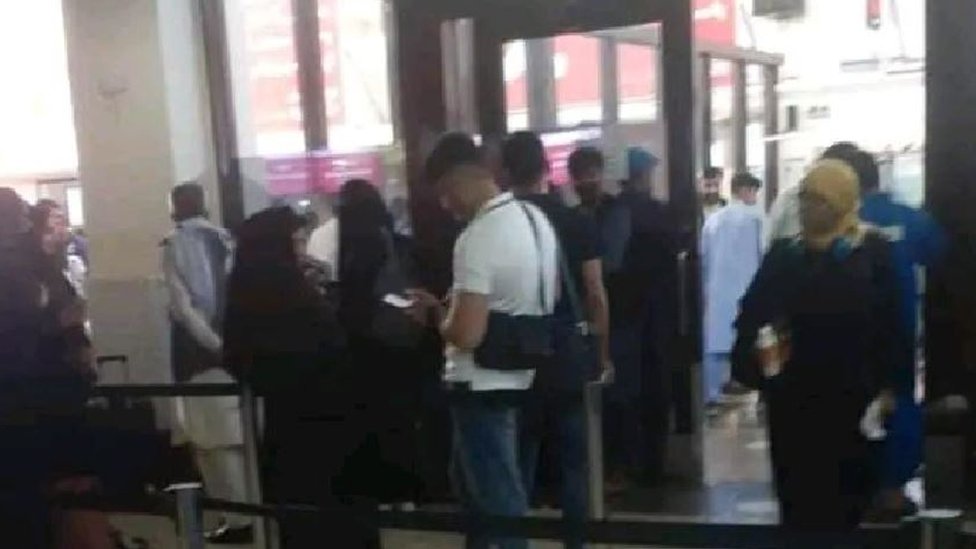 Female students near the security check at Kabul airport