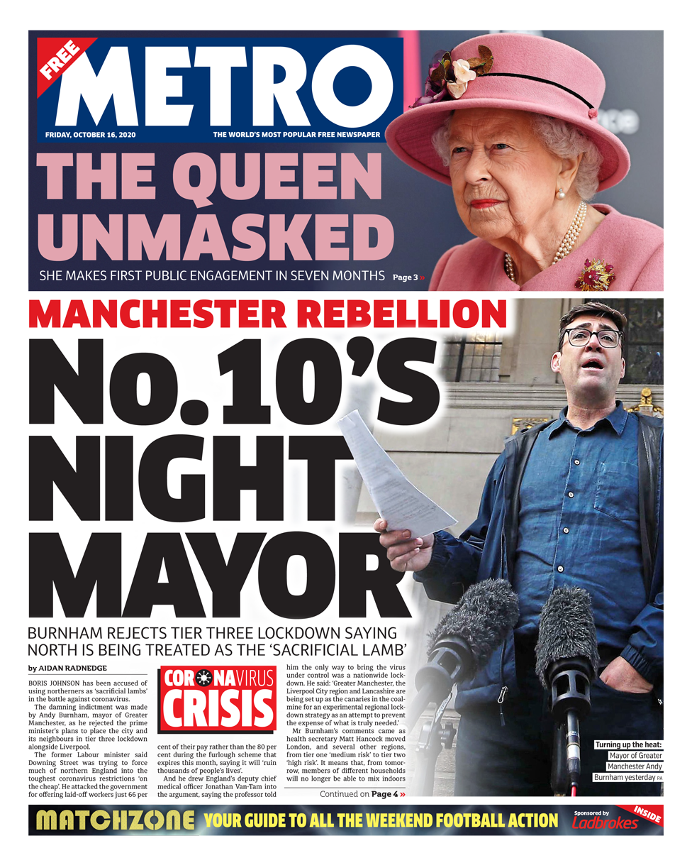 Metro front page 16/10/20