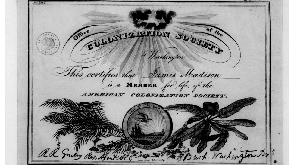 Certificado de membresía en la Sociedad Americana de Colonización.