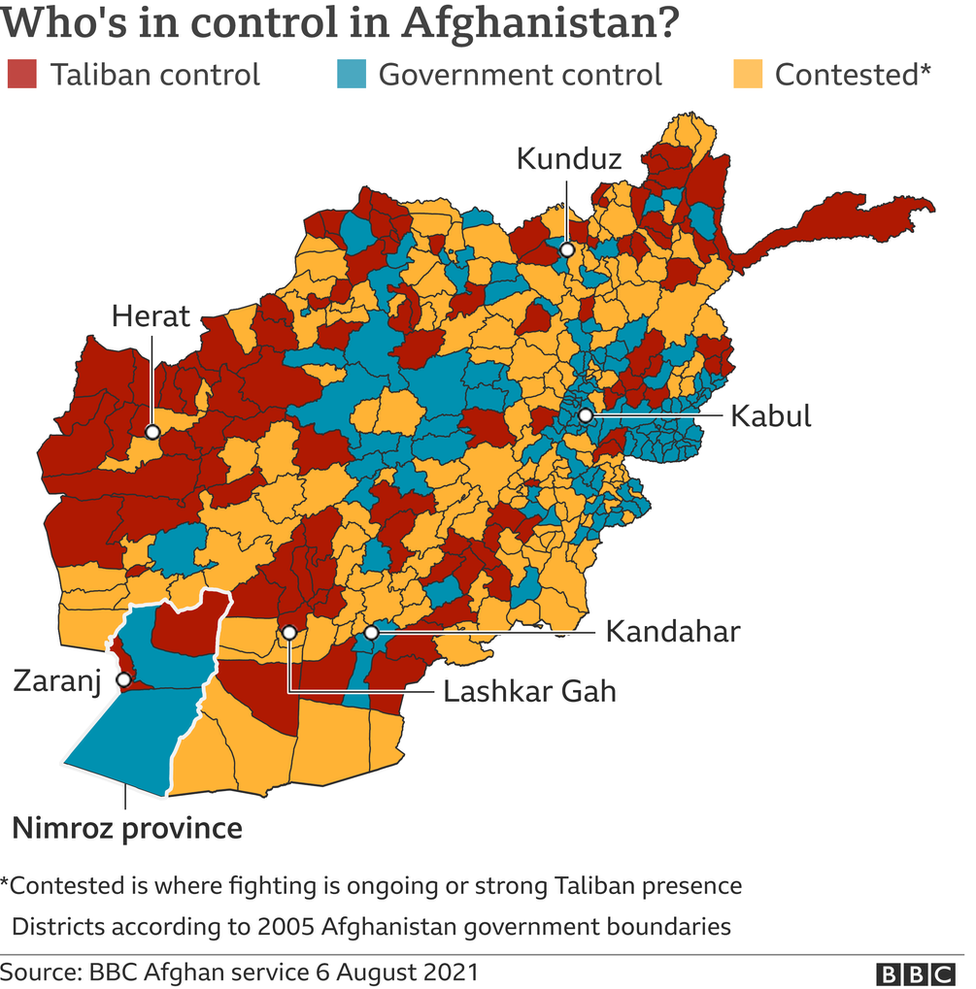 A map showing who`s in control of Afghanistan