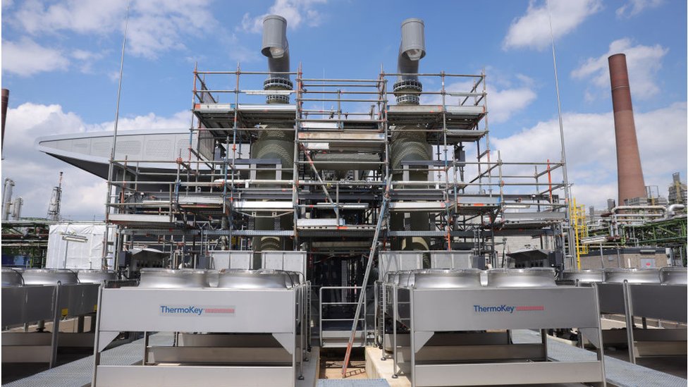 A general view during the inauguration of a green-tech "REFHYNE" hydrogen production plant at the Shell Energy and Chemicals Park Rheinland on July 02, 2021 in Wesseling, Germany.