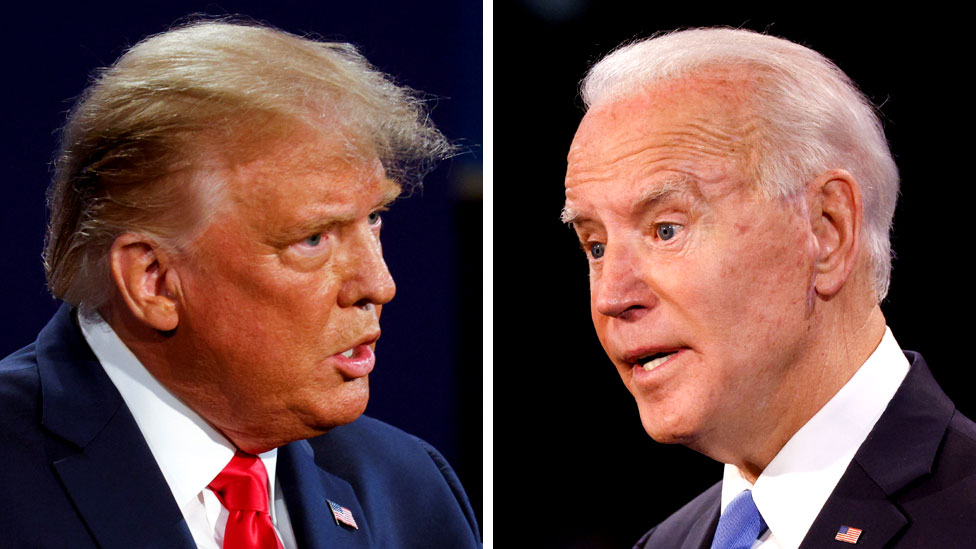 Trump y Biden debatiendo.