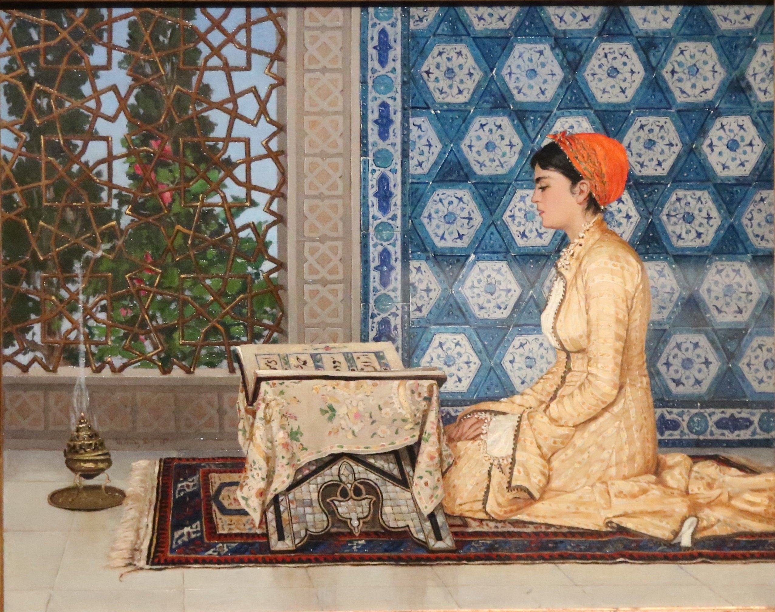 لوحة الفنان التركي عثمان حمدي بك "قارئة القرآن"
