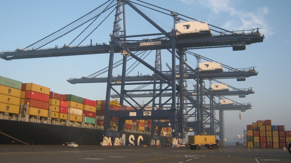 Felixstowe port container crushed incorrectly parked lorry BBC