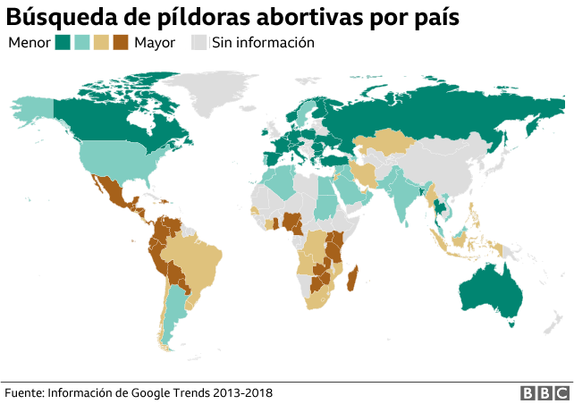 Mapa búsqueda pildoras abortivas por país