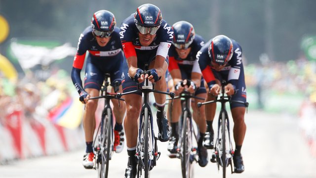Team IAM complete the ninth stage of the Tour de France