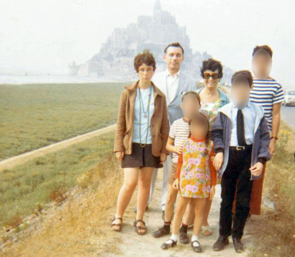 Margo, pictured after her nose job and abortion, with her family (two of her sisters have by now left home) on holiday in Jersey, 1969