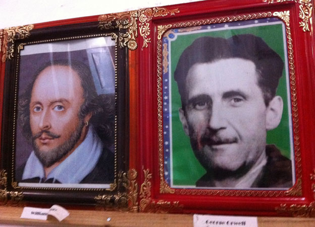 Portraits of Shakespeare and Orwell