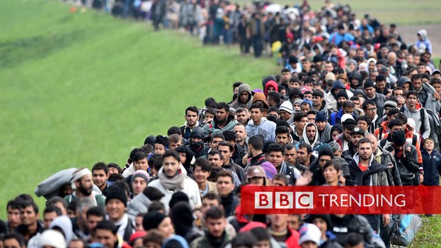 Long line of migrants crossing into Slovenia