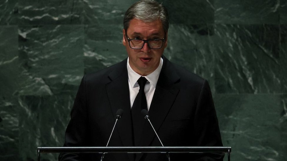 Rusija i Ukrajina: „Slučaj Srbije preteča problema sa kojima se svet danas suočava", kaže Vučić 2 Predsednik Srbije Aleksandar Vučić na zasedanju Ujedinjenih nacija